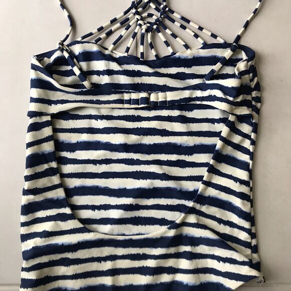 Tori Praver One Piece Swimsuit Striped Indigo Macrame Swimwear - Picture 7 of 8